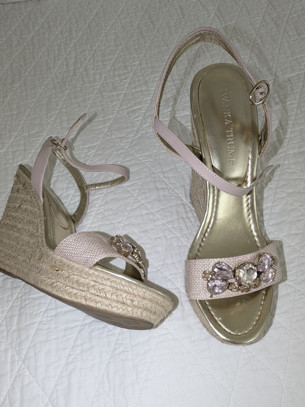 Ivanka Trump Light Pink Jeweled Espadrille Wedge Sandals
